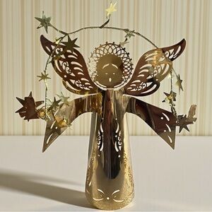 Lunt Silversmiths standing angel, brass, gold color, made in USA, vintage